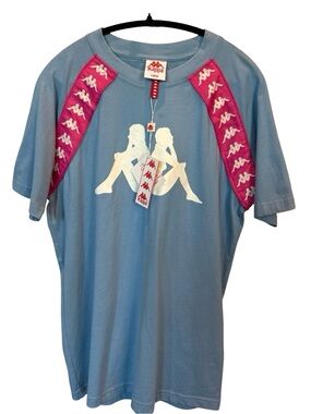 Kappa Banda T Shirt Large Blue Pink Logo Tape Streetwear BNWT